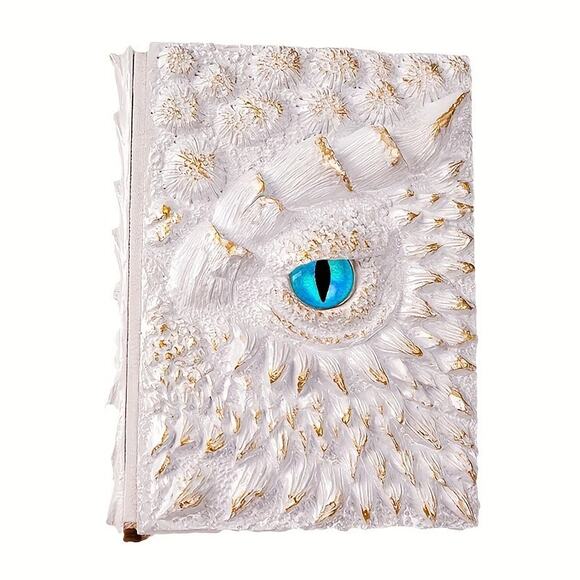 White Dragon Eye Journal – 3D Fantasy Notebook with Gold Accents & Blue Eye - Picture 1 of 1